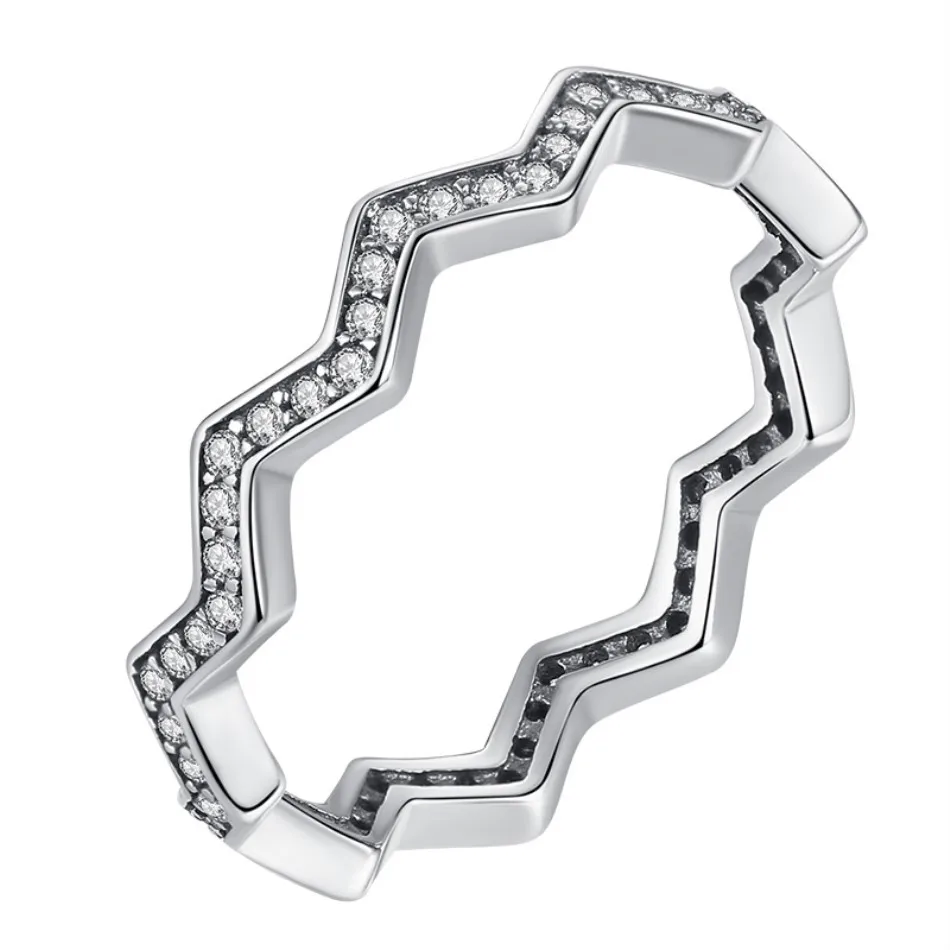 

China Custom Wholesale 925 Sterling Silver Rings For Women Wedding Clear CZ Wave Finger Rings Female Authentic Jewelry