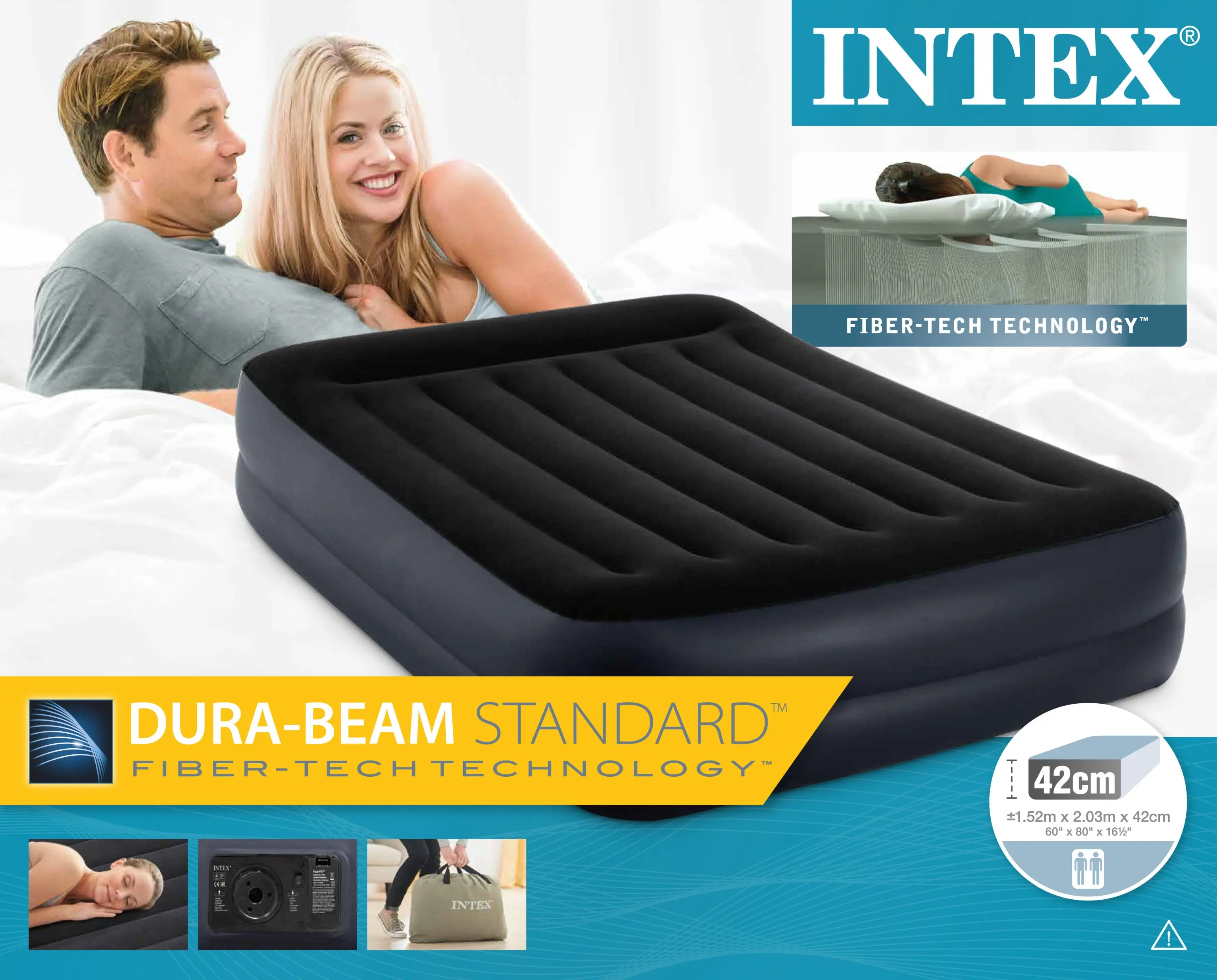 Intex 64124 Pillow Rest Raised Airbed With Bip Inflatable Comfort Queen