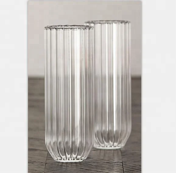 

custom Clear Glass Optic Ribbed Stemless Champagne Glass Flute