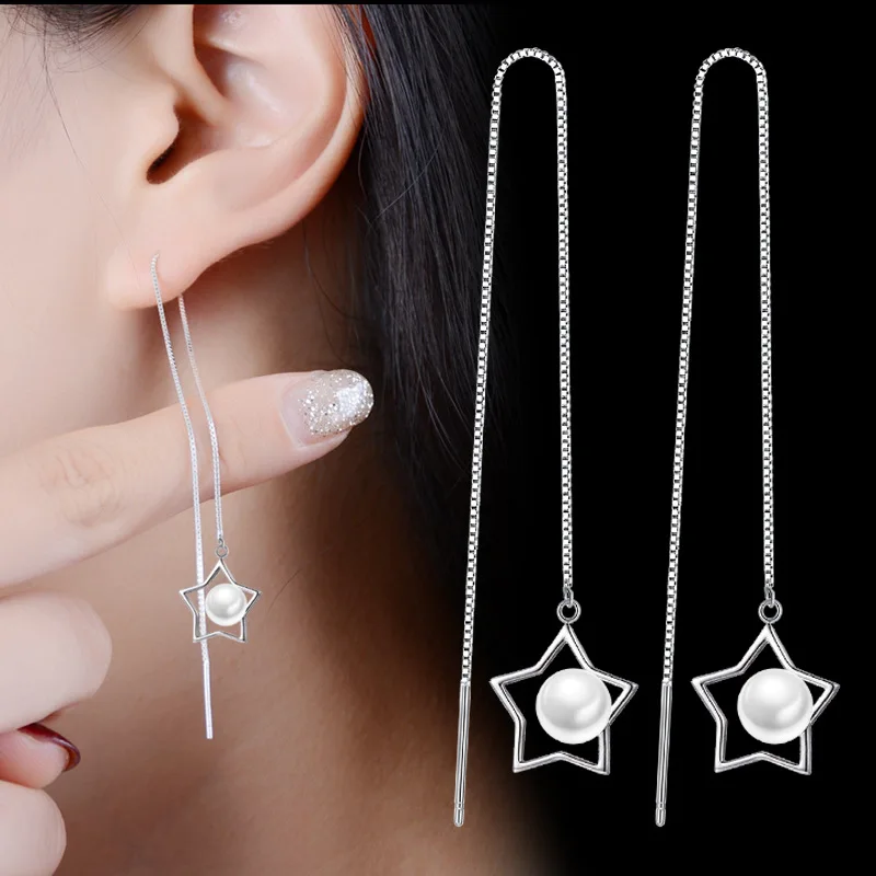 

Simple Star Pearl Long Earrings ear line, N/a