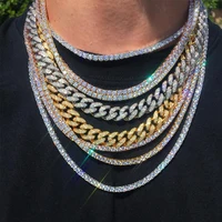 

Luxury Gold Plated Hip Hop Tennis Iced Cuban Link Necklace Bracelet Lab Diamond Men, Link Chain Bracelet