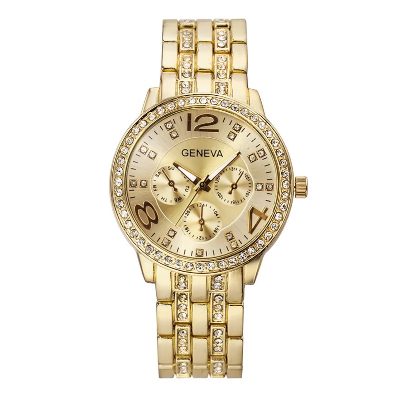 

Factory price women's stainless steel rhinestone geneva watch ladies quartz wrist watches reloj mujer