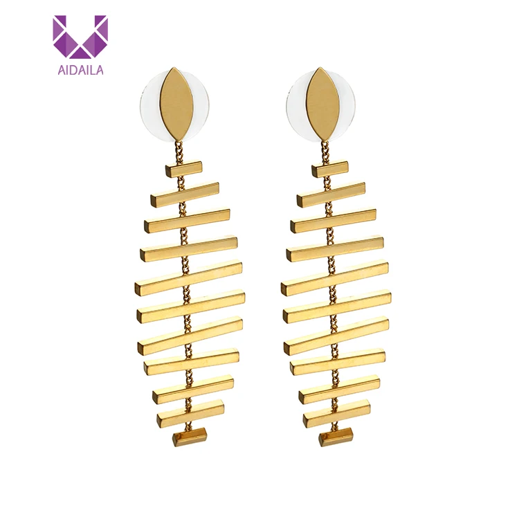 

AIDAILA High Polishing Korean Fishbone Real 18k Gold Plating Fashion Drop Statement Earrings, Gold;white gold