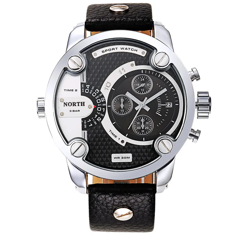 

NORTH 6001Men's Quartz Fashion Sports Hour Clock Leather Military Army Waterproof Male Wrist Watch