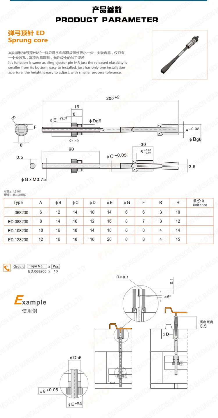 Cumsa Sprung Core - Durable Mold Component for Injection Molding
