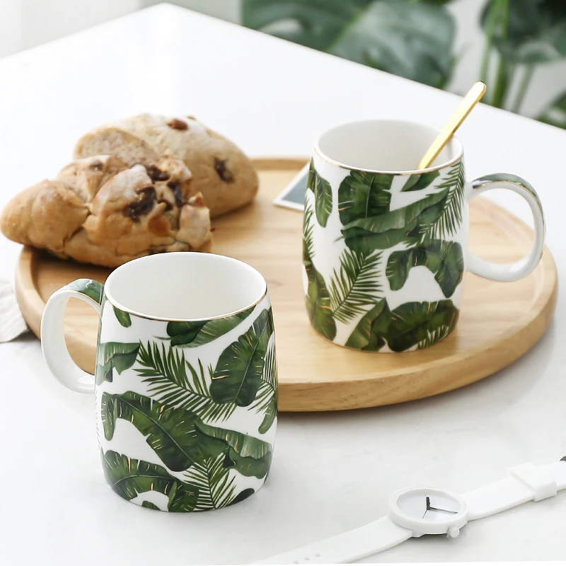 

New design tropical plants coffee mug printed ceramic mug, Green