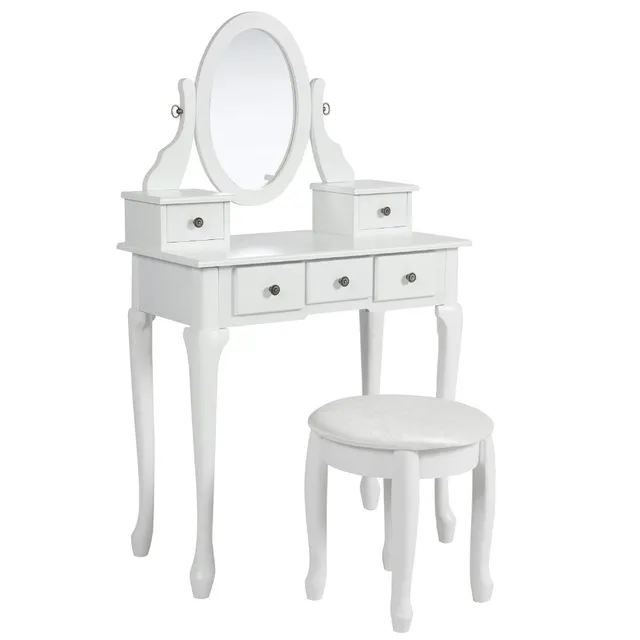 Solid Wood Dresser Dressing Table With Stool And Mirror For Living