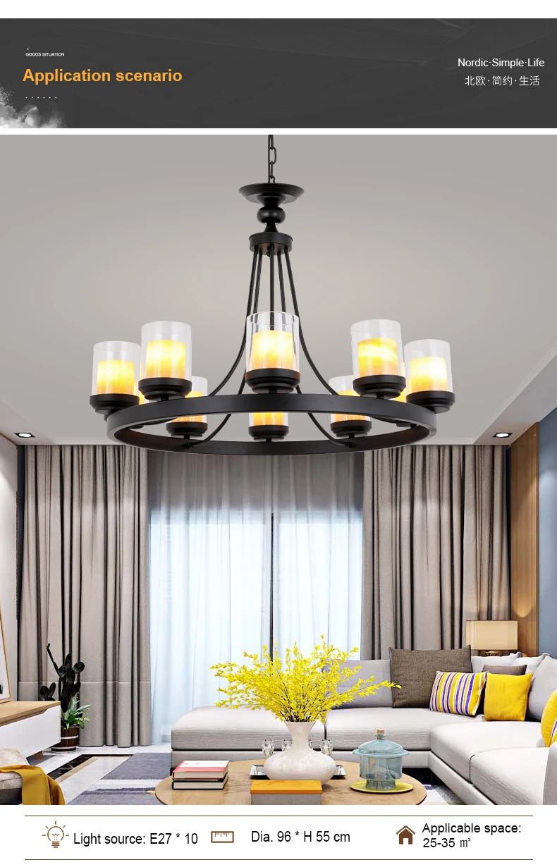 110-220V E27 4 6 8 10 heads glass lampshade marble cover American decor dinning room table pendant light chandelier
