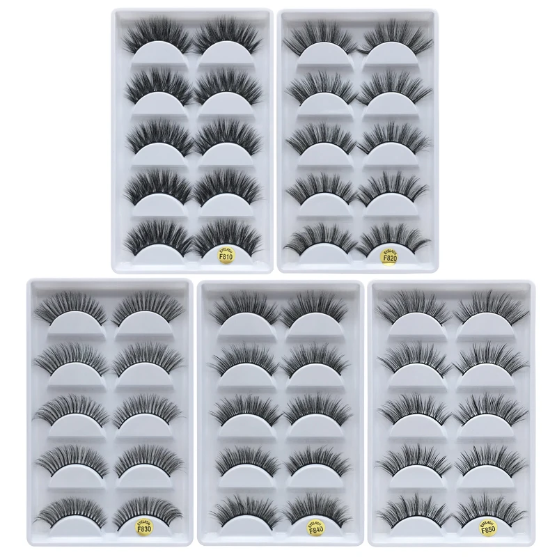 

F series 5 pairs handmade mink lashes 3D mink hair false eyelashes natural long hot sale mink eyelashes, Black