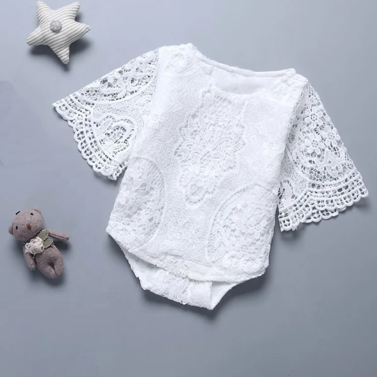

Hot Sale White Short Sleeve Lace Petti Romper New born Baby Girls Kids Rompers Bodysuit Infant Onesie Baby Clothes Jumpsuit