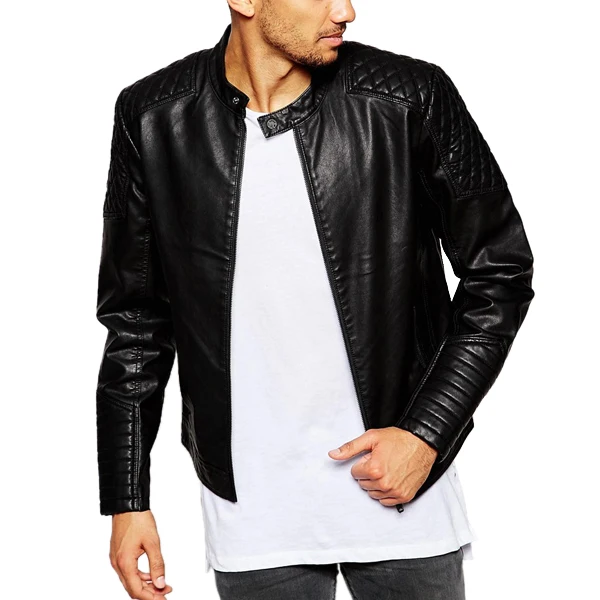 

zip opening mens fashion jacket wholesale side pockets faux leather mens leather jackets