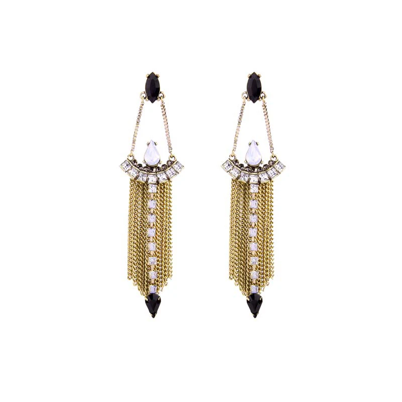 

Qingdao Kiss Me Women Earring Jewelry Vintage Retro Statement Big Long Chunky Crystal Gold Tassel Baroque Custom Earring