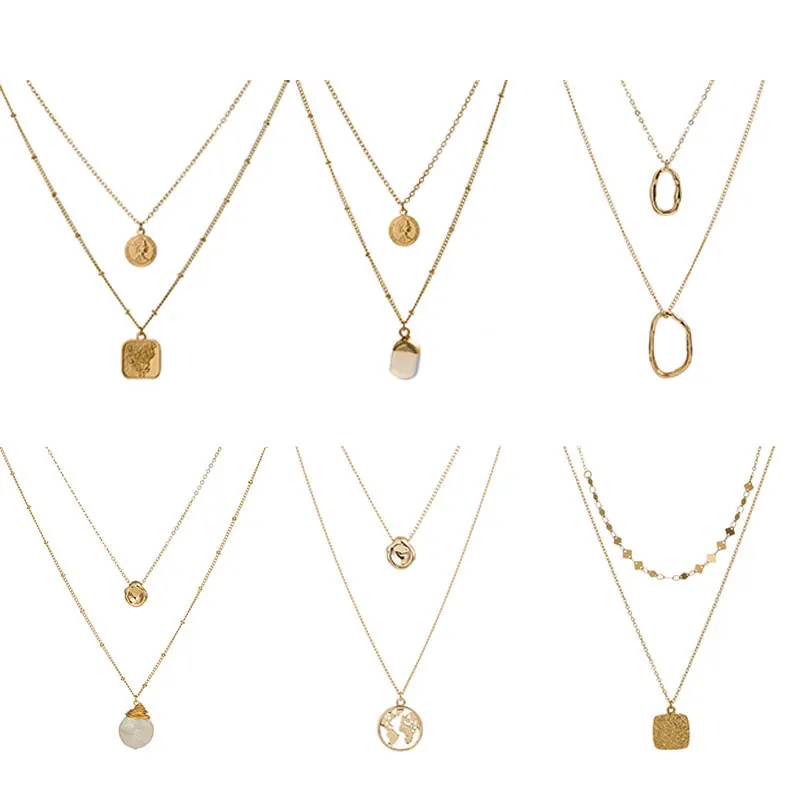 

Boho Multilayer Necklace Natural Baroque Shaped Pearl Elizabeth Pendant Necklace Rose Disc Natural Stone Pendant Necklace, Picture