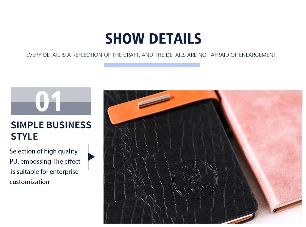 Promotional Custom Logo Paper Back A5 PU Leather Notebook With Pen