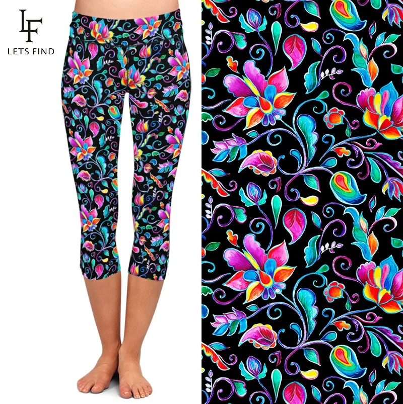 

Colorful paisley patterned sublimation custom printed high waist women capri workout leggings