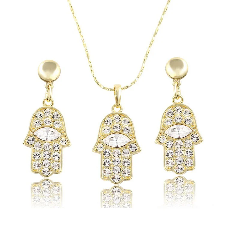 

63758 xuping fashion hand design charm design 14k gold color jewelry set