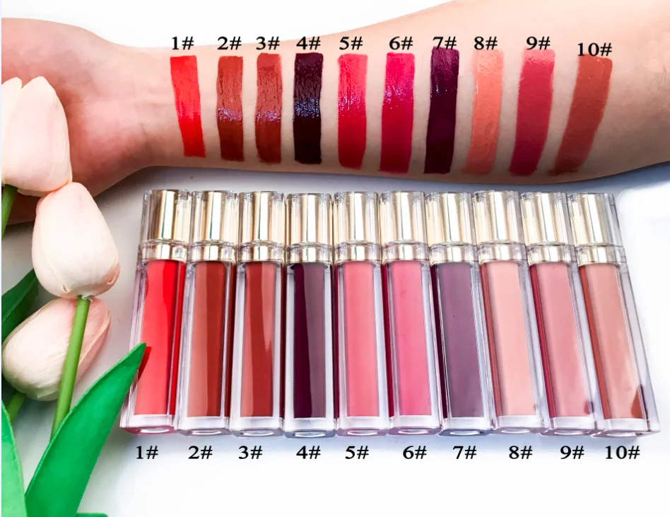 

Private logo cosmetic Shiny lipgloss no waterproof high quality gold cap lipgloss, 19 colors