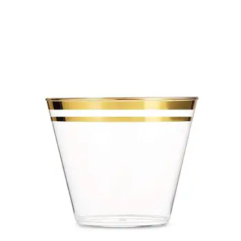 Gold Plastic Clear Cups 9 Oz 100 Pack Party With Double Gold Plastic Clear Cups 9 Oz 100 Pack Party With Double Rim