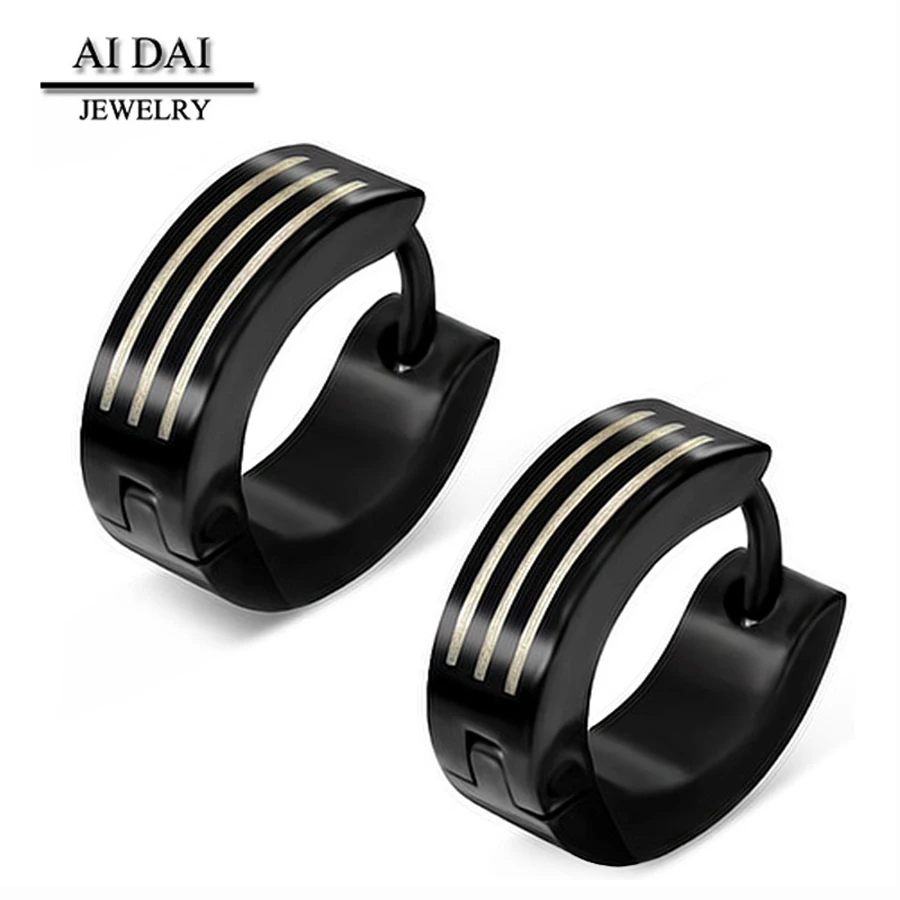 

carve pattern plated black Stainless steel Huggie Earrings for Men stock wholesale, N/a