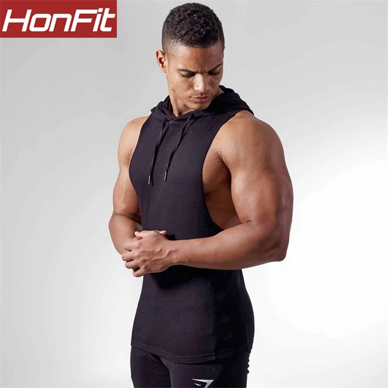 

cotton spandex custom sleeveless tank top mens gym hoodie, Customized colors