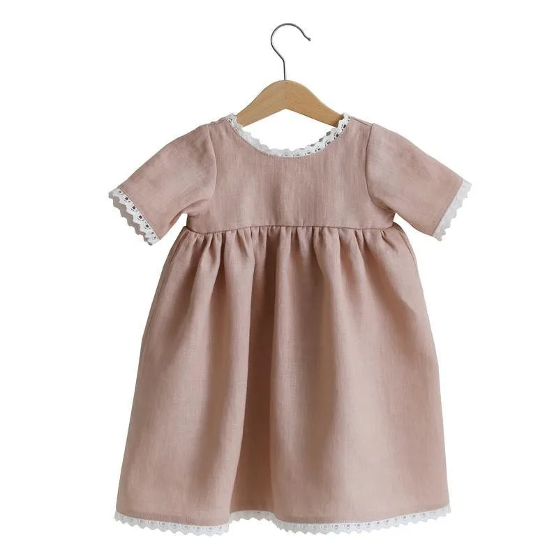 2020 New Custom Children's Dress Cotton And Linen Solid Color Girl ...