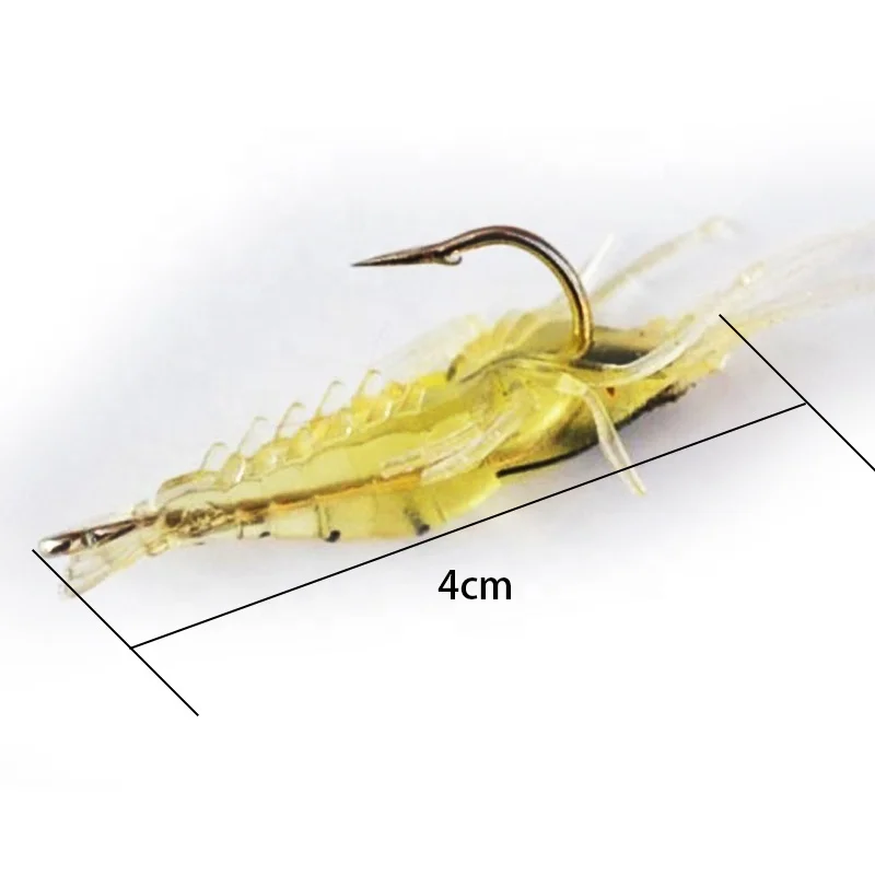 

4cm/1g Luminous Soft Shrimp Bait Simulation Hook Mini Soft Insects Fresh Sea Fishing Shrimp, Yellow/fluorescent green