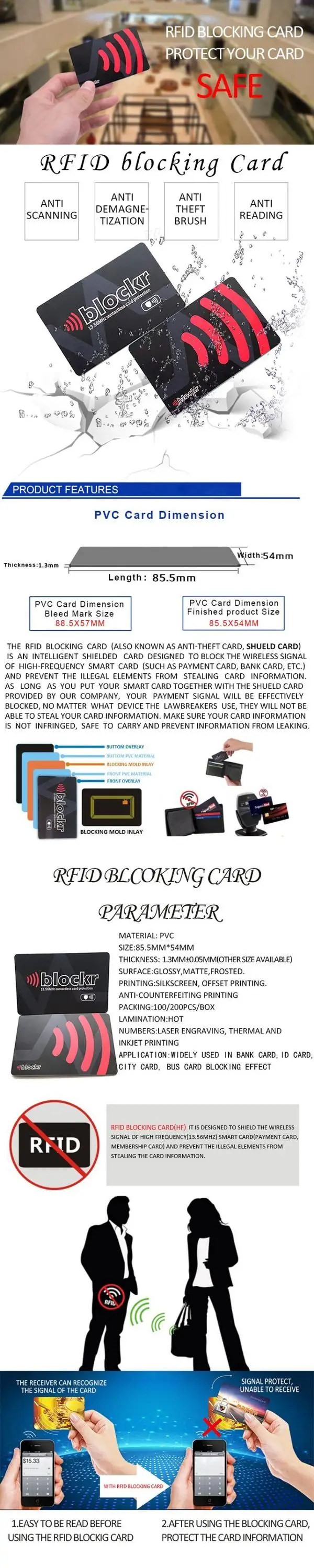 Good quality Credit Card Protector rfid blocking card to Block RFID / NFC Signals from Wallets and Passports