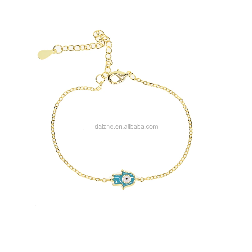 

2021 baby blue enamel hamsa hand cute fatima's hand little girl gold bracelet for girl