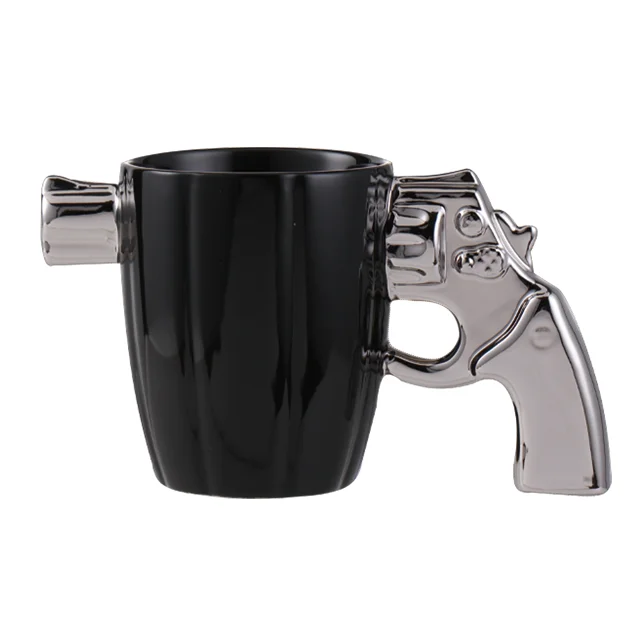 

Fashion creative ceramic mug two-headed revolver cup 3d coffee mug