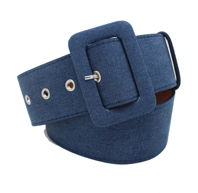 Women Cotton Covered Pu Belt Buckle Covered Fabric Belt Garment Belt