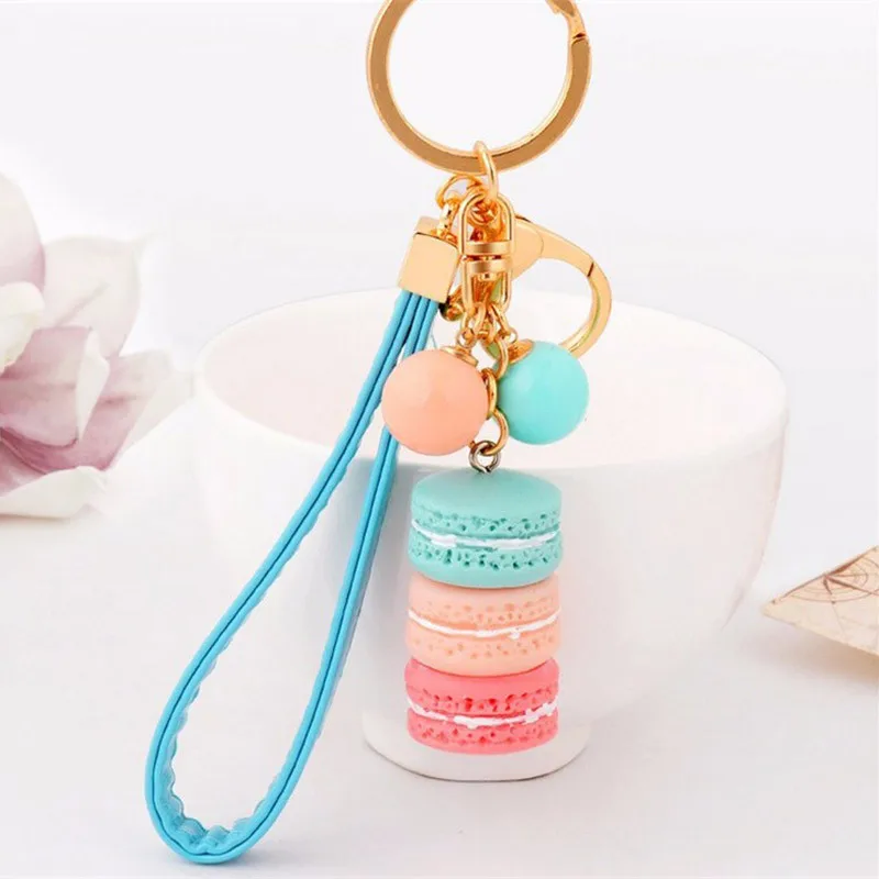 

Creative Macarons Cake Key Chain Hide Rope Pendant Fashion Keychains, As the picture