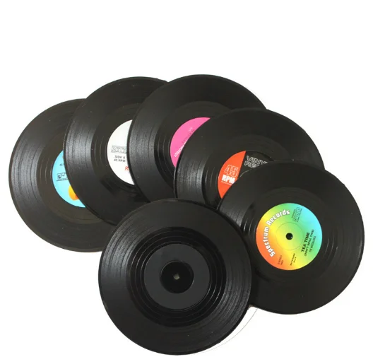 

6pcs/ set Vintage spinning Vinyl Record Coasters Retro, N/a