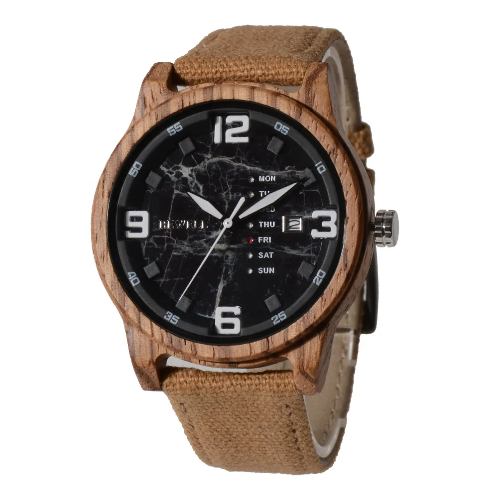 

Hot sale men watches wood quality canvas strap relojes hombre special dial design wooden men's watch with big case wristwatch