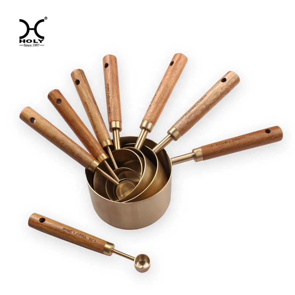 8pcs Measuring Cups And Spoons Set Of Acacia Wood Handle With Vacuum Plating Buy Measuring 7813