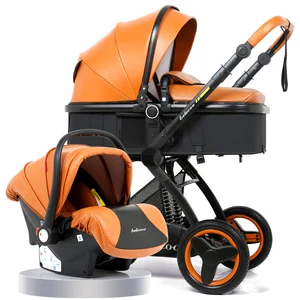 Image of Luxury Baby Stroller 3 in 1 With Car Seat High Landscape Pram For Newborns Travel System Baby Trolley Walker Foldable Carriage
