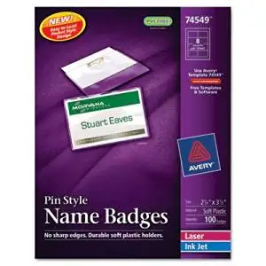 Badge Holder Kit w/Laser/Inkjet Insert, Top Load, 2 1/4 x 3 1/2, White, 100/BX, Sold as 100 Each