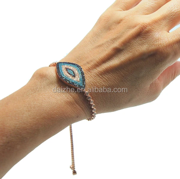 

fashion factory wholesale micro pave cz turquoise eye shape rose gold nice girl diamond bracelet