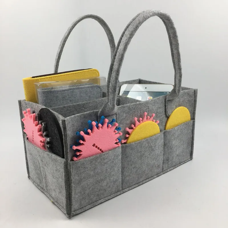 Portable Felt Baby Diaper Caddy Storage Bag With Roll Lid And Removable