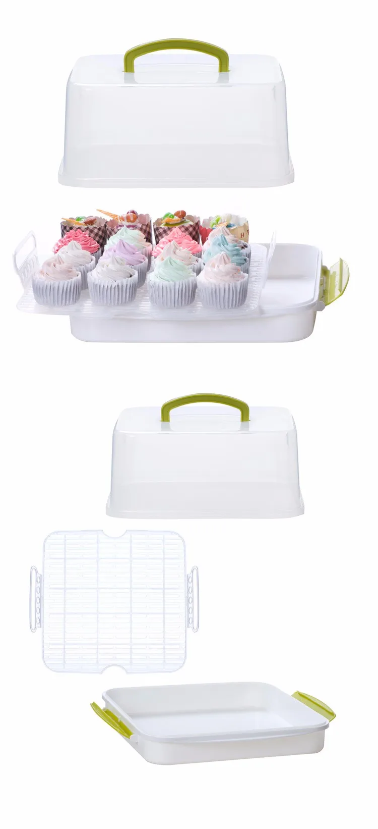 Square Portable Cake Carrier Storage Container Server With Handle 11