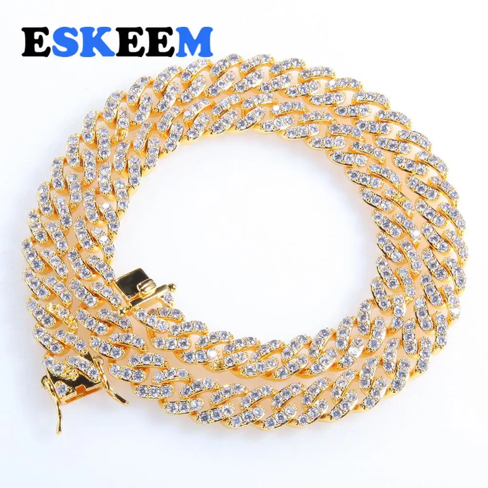 Hiphop Jewelry 8mm Vacuum 18K Gold Plated Iced Out AAAA CZ Cuban Link Necklace Chain Wholesale