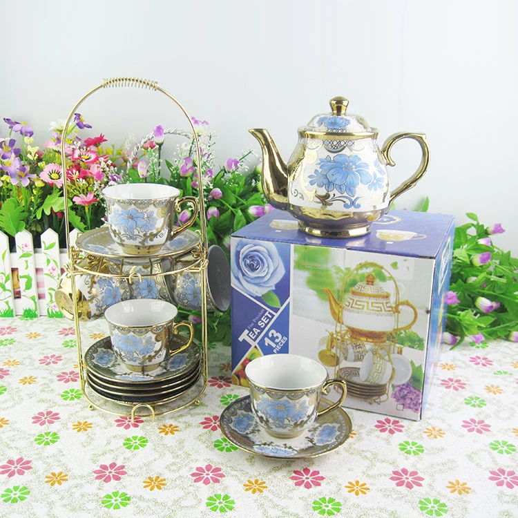 13pcs Ceramic Tea And Coffee Pot Set With Metal Rack Buy Antique