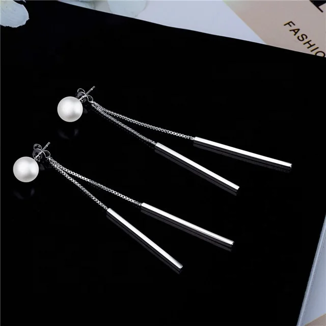 

Top Quality Silver Long Tassels Imitation Pearl Drop Earrings Jewelry For Women boucle Gift