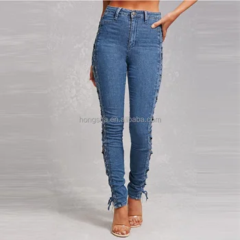 lace up denim jeans
