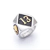 316L Stainless Steel Ring Fashion Mens Biker Skull Lucky Thirteen 13 Ring