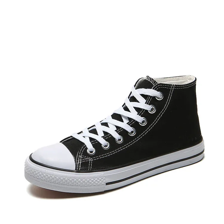 

Men's High Top Canvas Sneakers Rubber Sole Bottom Shoes Plain Black, Customized