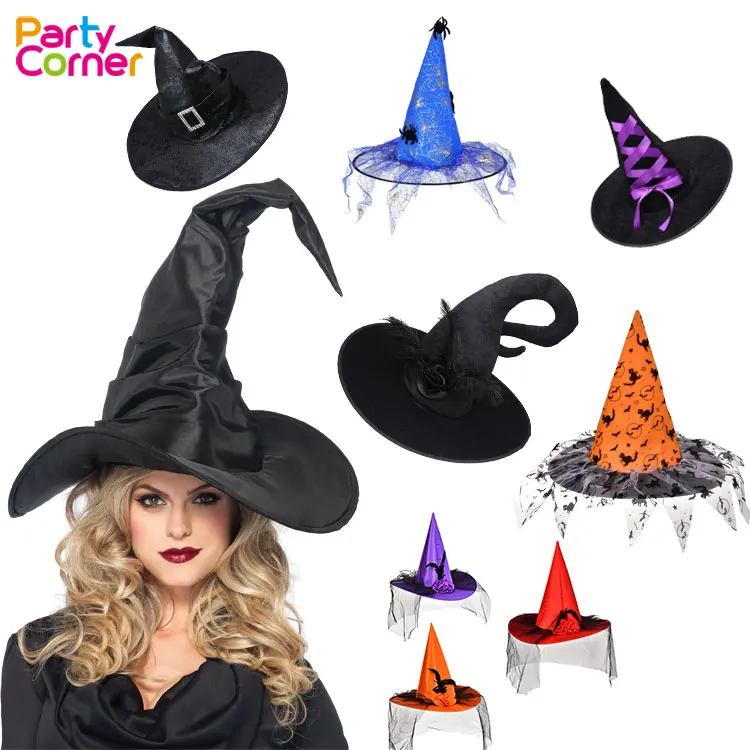 Witches Hat Halloween Adult Black Witches Hat Fancy Dress Horror Spooky ...