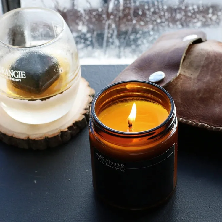 Handmade 100 Natural Soy Wax Pillar Glass Candle In Amber Candle Jars