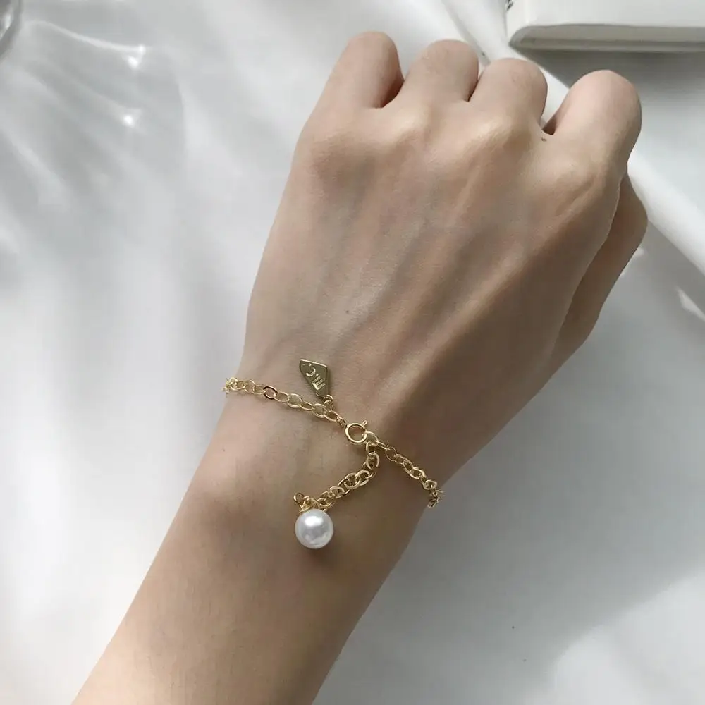 

Classic anniversary Ins 18k gold plated S925 sterling silver cool simple heart pearl bracelet