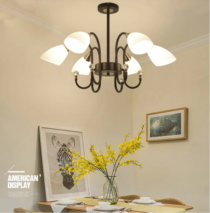 American countryside home villa bedroom dining room table iron crystal chandelier luxury modern