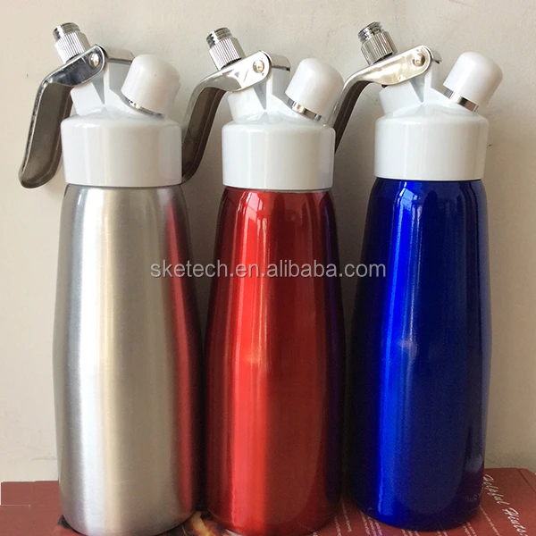 

High Quality Nitrous Oxide 500ml / 0.5L Aluminum With Plastic Lid Cream whipper Charger N2O Dispenser whip cream cracker, Blue ,red , silver or oem